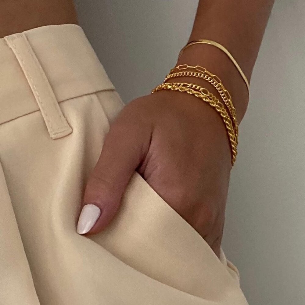 Gold Bracelets - Real 14K Women's Cute Tennis Cubic Beaded Link Paperclip Dainty - Picture 6 of 8